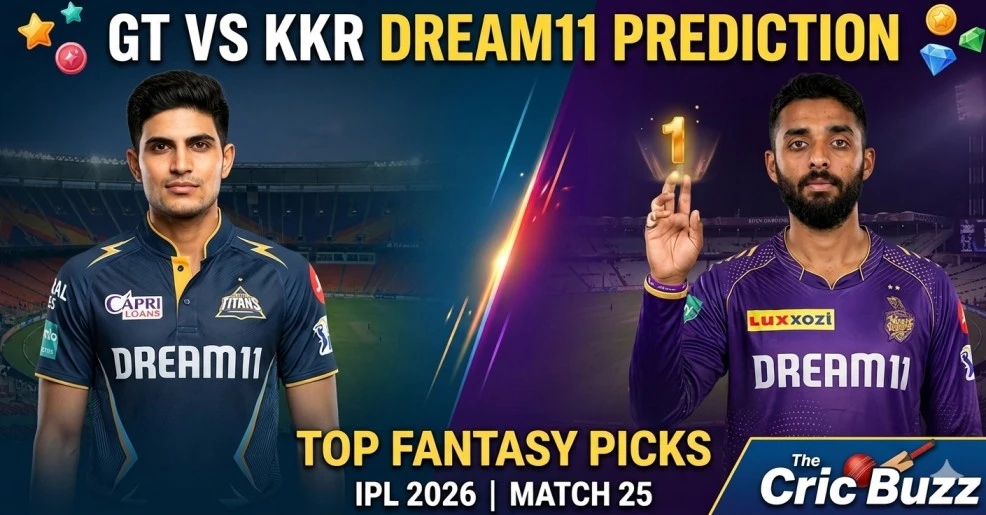 GT vs KKR Dream11 Prediction for IPL 2026 Match 25: